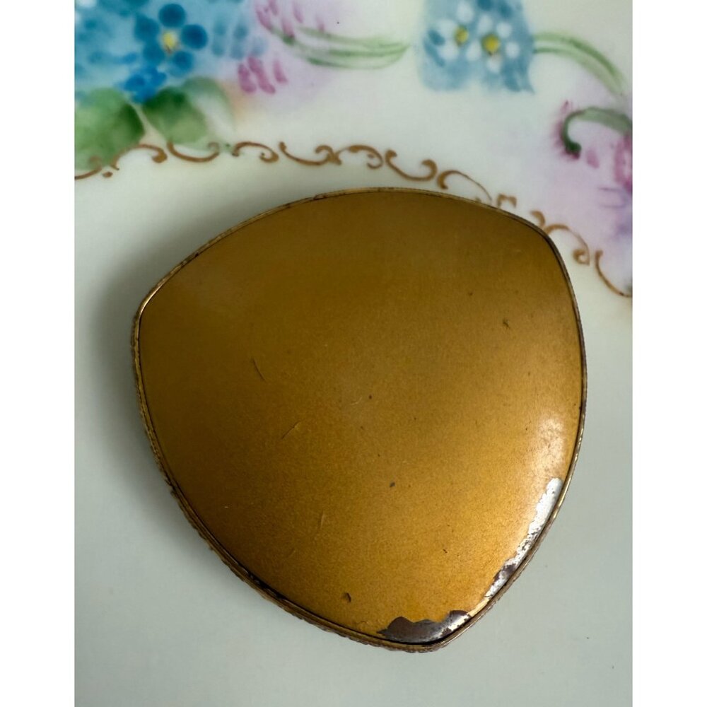 Vintage 1930s Brass Hand Painted Floral Rough Blush Compact/Mirror - Picture 3 of 11